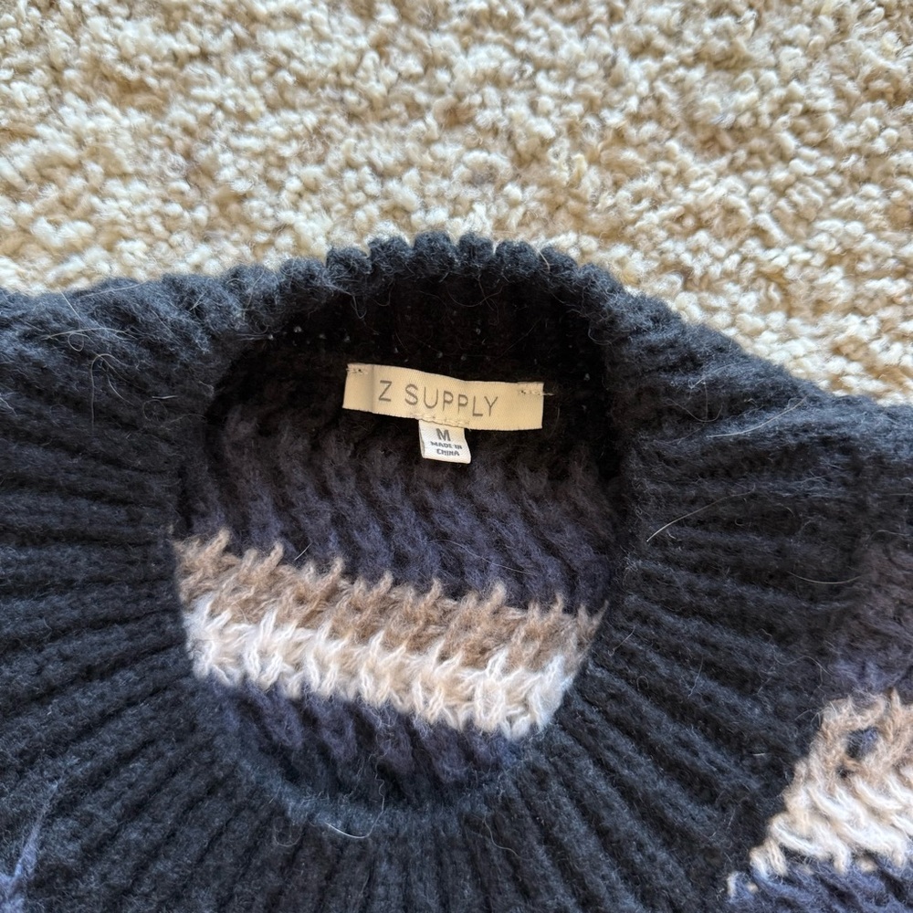 Z Supply Asheville Stripe Sweater in Black & Cream Medium - Picture 2 of 8